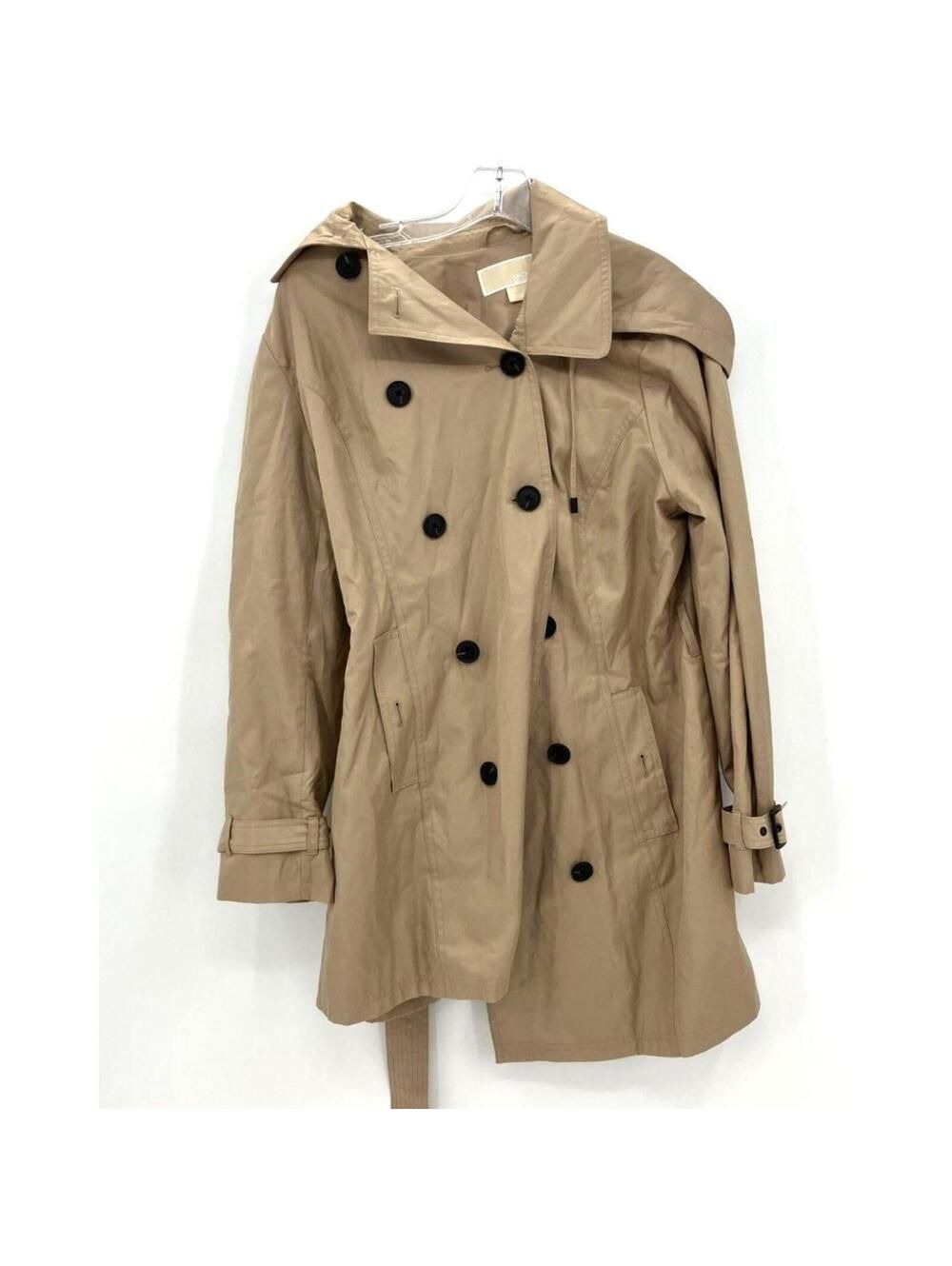 $325 Michael Kors Tan Long Sleeve Double Breasted, Hooded Trench Coat-Large